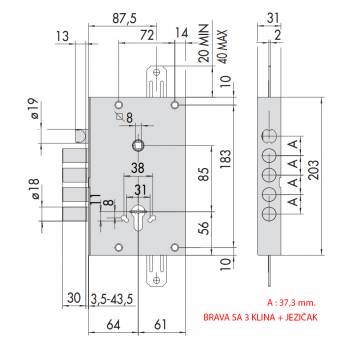 Brava CISA za protuprovalna vrata, cilindar, 3+1 KLIN gore