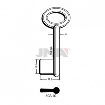 Ključ jednostrani puni  AGA-1G L=65,5 / FI 6 mm. ( 81AGA3 ERREBI )
