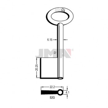 Ključ jednostrani šuplji 52G msg L=72/ FI 6 / FI rupe 4,1 mm. ( 50J52G ERREBI )