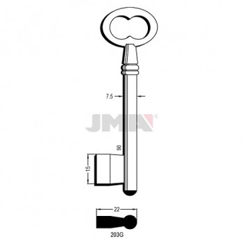 Ključ jednostrani puni 203G čelični L=90 / FI 7,5 mm. ( 1CM9 ERREBI / 5109 SILCA )