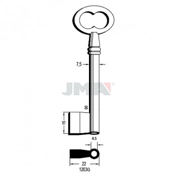 Ključ jednostrani šuplji 1203G čelični L=90 / FI 7,5 mm. ( 3CM9 ERREBI / 6109 SILCA )