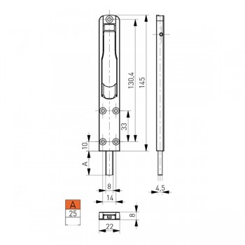 Zasun BKS za ALU vrata 25 mm 22*145*8 mm.