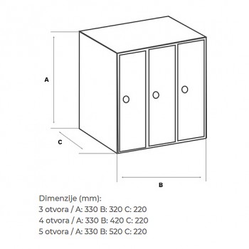 Poštanski ormarić NOVA ALU box 3/1, v330*š320*d220 mm, s otvorom za novine