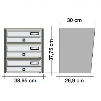 Poštanski ormarić SLIM box 3*1, v377,5*š389,5*d269/300 mm, boja srebro, vodootporni