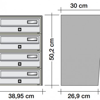Poštanski ormarić SLIM box 4*1, v502,5*š389,5*d269/300 mm, boja srebro, vodootporni