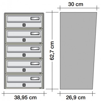 Poštanski ormarić SLIM box 5*1, v627*š389,5*d269/300 mm, boja srebro, vodootporni