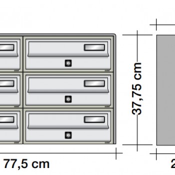 Poštanski ormarić SLIM box 3*2, v377,5*š775*d269/300 mm, boja srebro, vodootporni