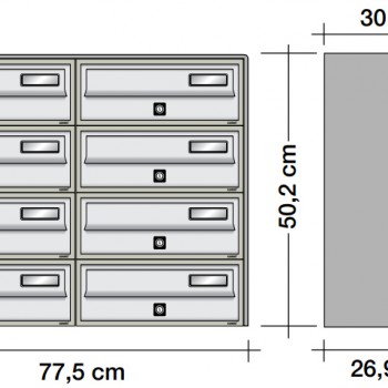 Poštanski ormarić SLIM box 4*2, v502*š775*d269/300 mm, boja srebro, vodootporni