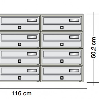 Poštanski ormarić SLIM box 4*3, v502*š1160*d269/300 mm, boja srebr , vodootporni