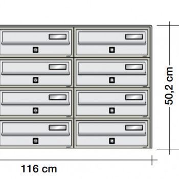 Poštanski ormarić SLIM box 4*3, v502*š1160*d269/300 mm, boja srebr , vodootporni