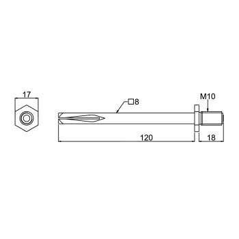 Trn za fiksnu kuglu i kvaku M10*120 mm.