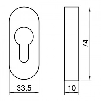 INOX sigurnosna ovalna rozeta, debljine 10 mm., š33,5*v74*d10 mm.