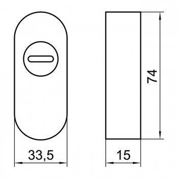 INOX sigurnosna ovalna rozeta sa defenderom, debljine 15 mm., š33,5*v74*d10 mm.